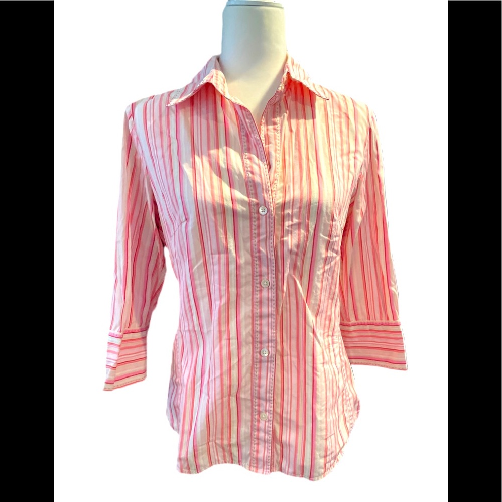 3/$18. 🌼Banana Republic pink striped button down shirt size M 💗 - Picture 2 of 7